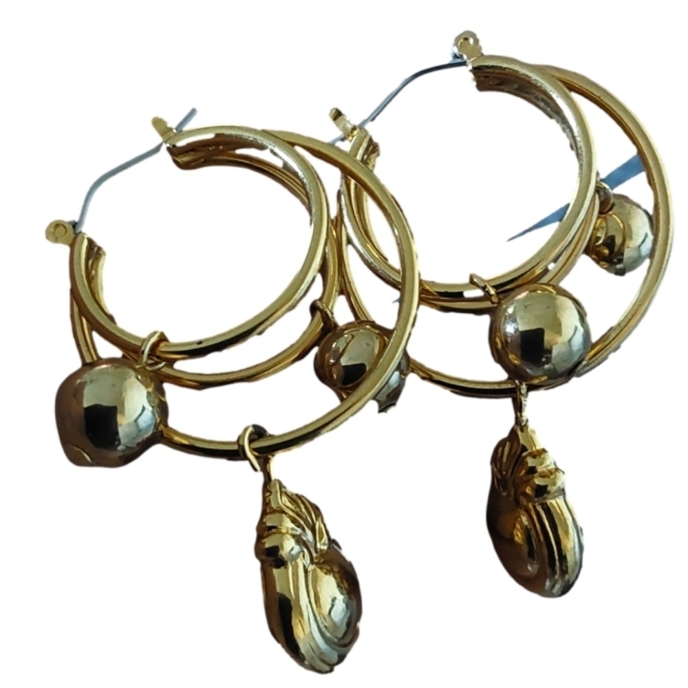 Gold tone HOOP WITH PENDANT EARRINGS